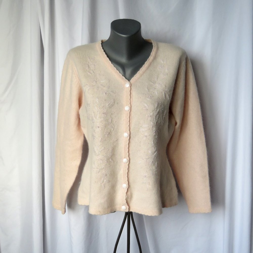 1990s Beaded Embroidered Wool Angora Cardigan